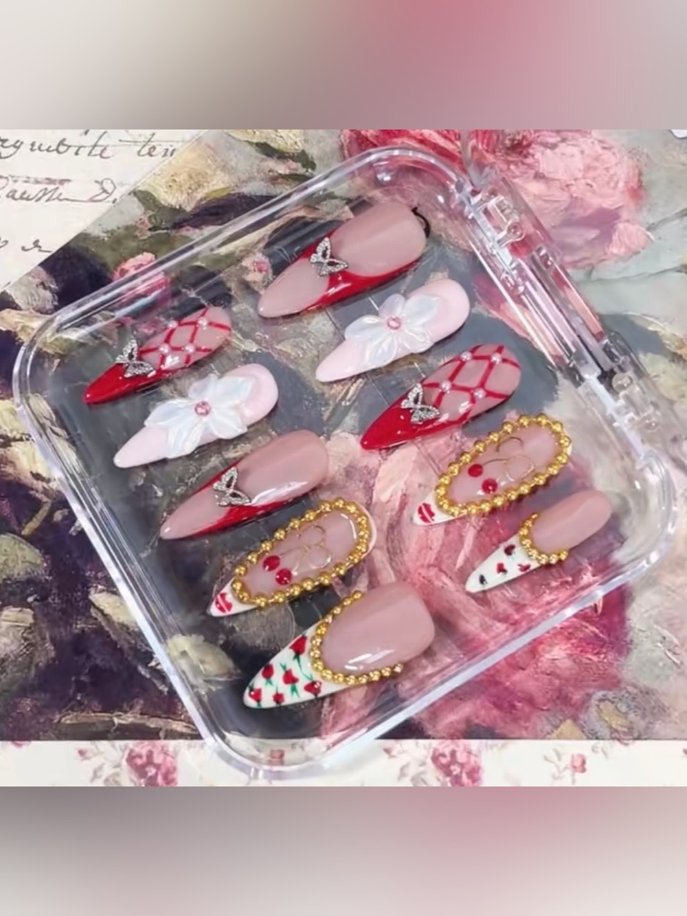 NailVesta Stiletto Press-On Nail Set - Cherry Glaze
